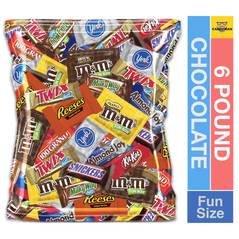 (6 Pound) Assortment Chocolate M&M's Peanut, M&M's Plain, Reese's, Snickers, Kit Kat,Twix, Milky Way, Almond Joy, 100 Grand, York Peppermint
