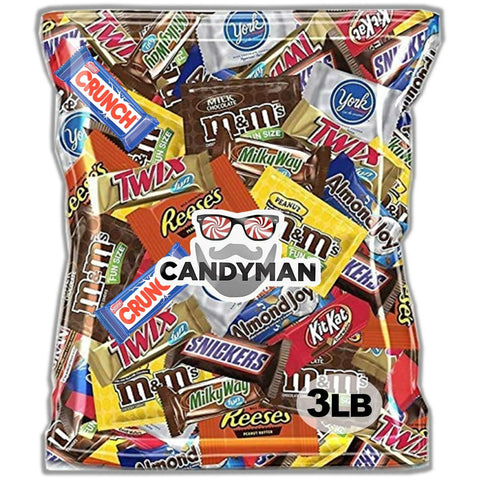 CANDYMAN Chocolate Candy Variety Pack - Fun & Mini Size Individually Wrapped Treats, 3 Pound Bag