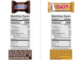 CANDYMAN Chocolate Candy Bundle with Mini Size Twix Caramel Cookie Bar & Snickers Individually Wrapped Snacks (100 Count)