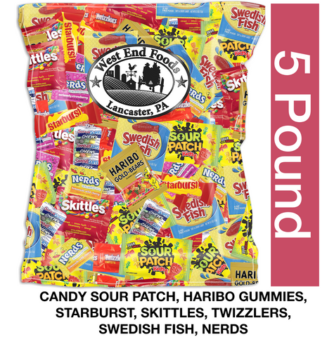 West End foods Assorted Candy: Skittles, Starburst, Swedish Fish, Twizzlers, Nerds, and Sour Patch Kids (5 lb.) Shop Now Supplytiger.fun